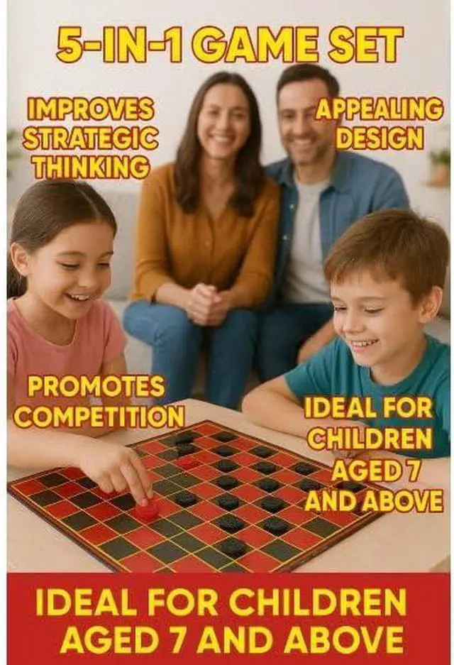 Alt view image 4 of 4 - Livevie Checkers Plus 5-in-1 Game Set, Traditional Checkers & 5 Other Board Games
