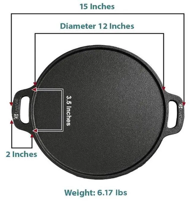 Alt view image 3 of 6 - LIVEVIE Cast Iron Griddle Pan (Tawa) 12-Inch with Dual Handles, Pre-Seasoned Flat Skillet for Flatbreads, Pancakes, Crepes, Eggs, Durable Cookware for Gas, Electric & Induction Stovetops.