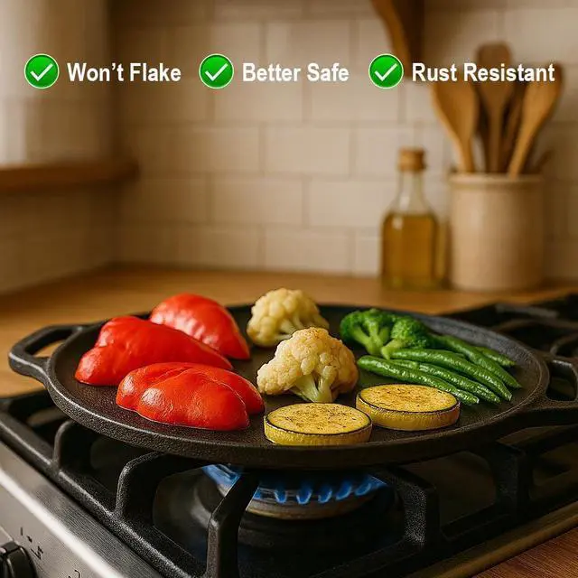 Alt view image 4 of 6 - LIVEVIE Cast Iron Griddle Pan (Tawa) 12-Inch with Dual Handles, Pre-Seasoned Flat Skillet for Flatbreads, Pancakes, Crepes, Eggs, Durable Cookware for Gas, Electric & Induction Stovetops.