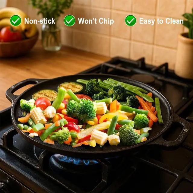 Alt view image 6 of 6 - LIVEVIE Cast Iron Griddle Pan (Tawa) 12-Inch with Dual Handles, Pre-Seasoned Flat Skillet for Flatbreads, Pancakes, Crepes, Eggs, Durable Cookware for Gas, Electric & Induction Stovetops.