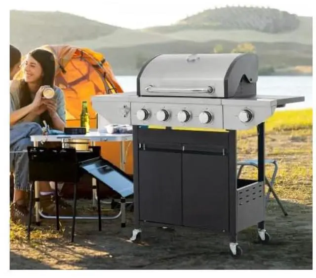 Alt view image 3 of 6 - Livevie Stainless Steel 4-Burner Propane Gas Grill with Side Burner, 46,500 BTU BBQ for Outdoor Cooking, Patio & Garden  Black & Silver Finish