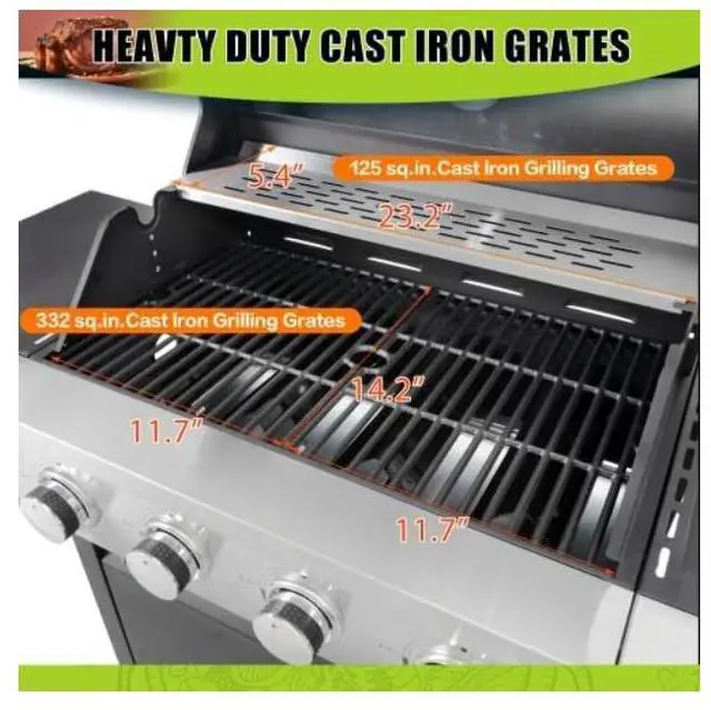 Alt view image 2 of 6 - Livevie Stainless Steel 4-Burner Propane Gas Grill with Side Burner, 46,500 BTU BBQ for Outdoor Cooking, Patio & Garden  Black & Silver Finish