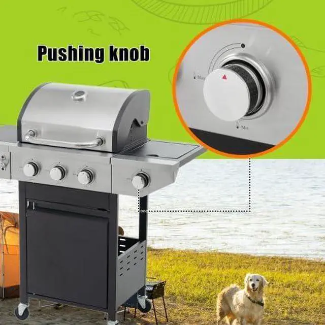 Alt view image 4 of 5 - Livevie Propane Grill 3 Burner Barbecue Grill Stainless Steel Gas Grill with Side Burner, 37,000 BTU Outdoor Cooking, Patio, Garden Barbecue Grill, Black and Silver