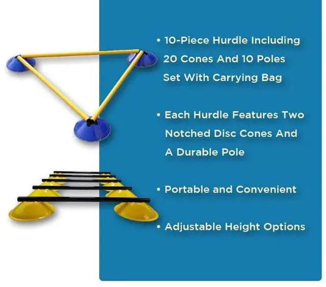 Alt view image 5 of 5 - Amber Fight Gear Ultimate Agility Training Bundle,10-Piece Hurdle Set with 20 Cones, Adjustable Poles & Carry Bag  Speed, Agility & Coordination Drills Equipment