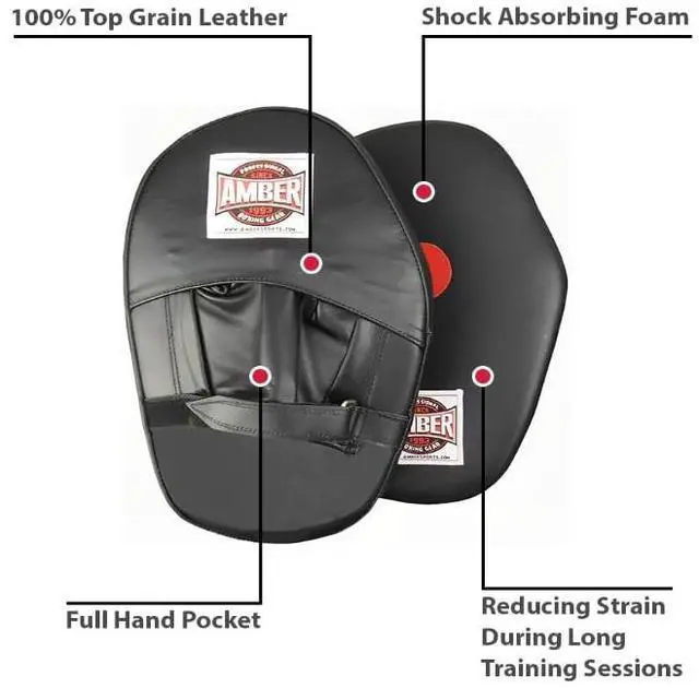 Alt view image 2 of 5 - Amber Fight Gear Leather Focus Mitts, 100% Top Grain Leather, Shock Absorbing Foam, Full Hand Pocket, Durable Boxing Pads for MMA, Kickboxing, Muay Thai, & Martial Arts