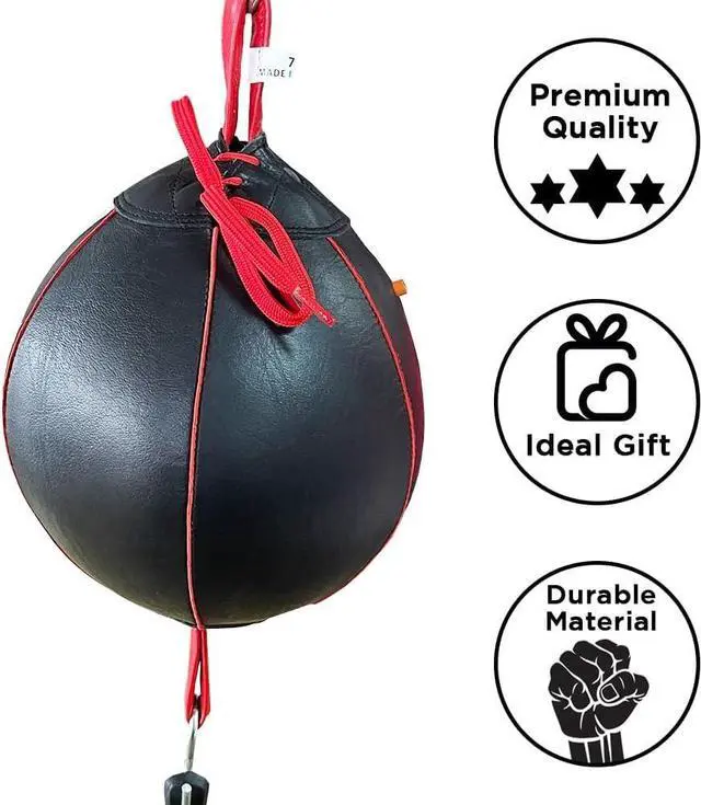 Alt view image 7 of 7 - Invincible Fight Gear Professional Leather Double End Boxing Bag with Bungee Cords for Boxing, MMA, Muay Thai, Fitness Speed Dodge Reflex Ball, Floor to Ceiling Training, 9 Inch