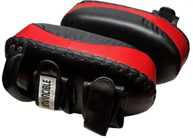 Alt view image 3 of 5 - INVINCIBLE FIGHT GEAR Premium Leather Thai Pad Kickboxing Strike Shields - Pair of Kick Training Pads with Solid Handle Grip and Dual Wrist Hook and Loop Straps for Boxing, MMA, Muay Thai