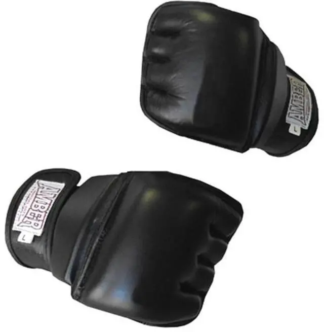 Main image of Amber Fight Gear MMA Gel Shock Gloves, Shock-Absorbing Gel Padding, Leather Construction, Hook & Loop Wrist Strap, Durable Training & Sparring Gloves, Black, Regular