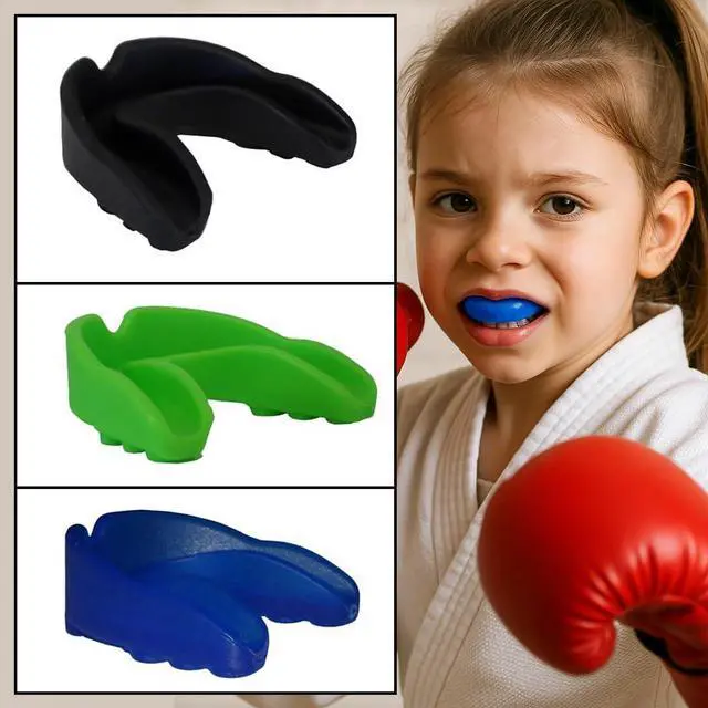Alt view image 4 of 5 - Amber Fight Gear Junior Single Mouthpiece with Case: Durable, Customizable, and Hygienic Mouthguard for Kids Aged 5 to 10, Black