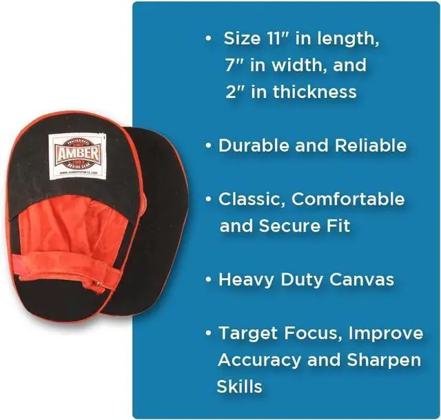 Alt view image 3 of 3 - Amber Fight Gear Heavy Duty Canvas Punch Mitts - Durable Training Gear for Boxing, Kickboxing, MMA & Aerobics, Hook & Loop Closure for Secure Fit, Enhances Speed, Accuracy & Power