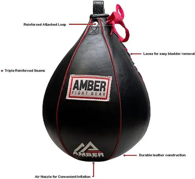 Alt view image 2 of 5 - Amber Fight Gear Genuine Leather Speed Bag for MMA, Muay Thai & Boxing, Heavy-Duty Punching Ball for Training, Reflex & Endurance, Reinforced Seams, Fast Rebound - XS, S, M, L Sizes