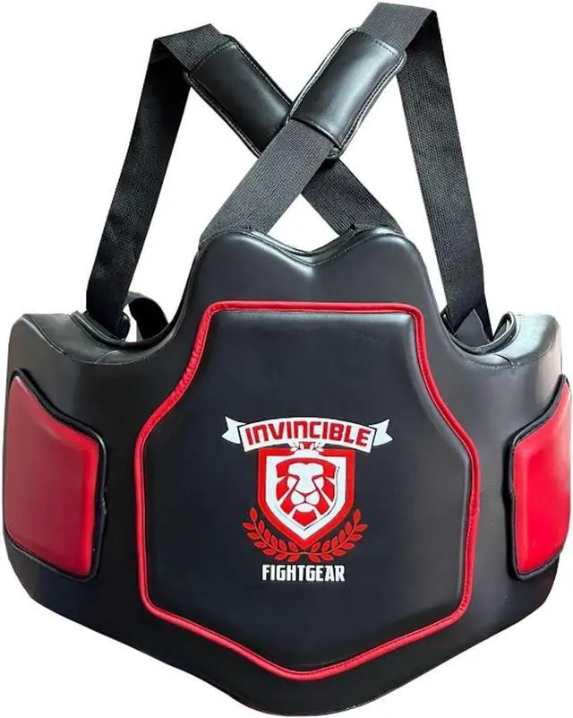 Main image of Invincible Fight Gear Heavy-Duty Body Protector for Boxing, MMA, Kickboxing, Muay Thai - Premium Coaching/Training Gear - Sleek Black Design