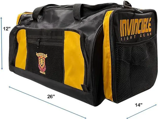 Alt view image 4 of 4 - INVINCIBLE FIGHT GEAR Invincible Hold-All Gym Bag, Breathable Duffle Mesh Bag for Boxing, MMA, Kickboxing, Wrestling & Sports, Waterproof & Rip-Stop Nylon  Medium, 21 Inch Large Black/Yellow