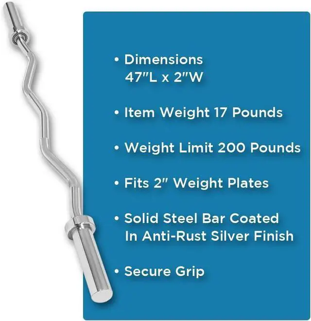 Alt view image 5 of 5 - Amber Fight Gear Olympic Super Curl Barbell 47" - Heavy-Duty EZ Curl Bar with 200 lb Capacity for Weight Bench Training - Fits 2" Weight Plates - Anti-Rust Coated - Multi-Use Gym Equipment