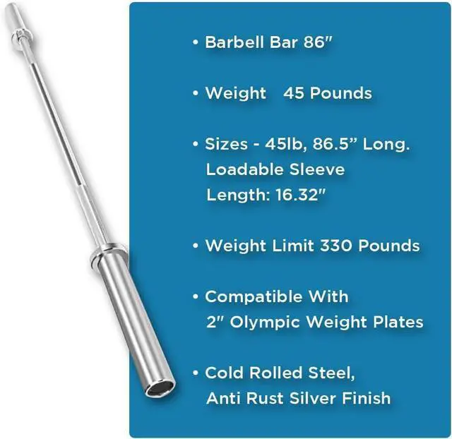 Alt view image 4 of 4 - Amber Fight Gear Olympic Weightlifting Barbell Bar 86" - Heavy-Duty Straight Bar for 2-inch Weight Plates - 330 lb. Weight Capacity