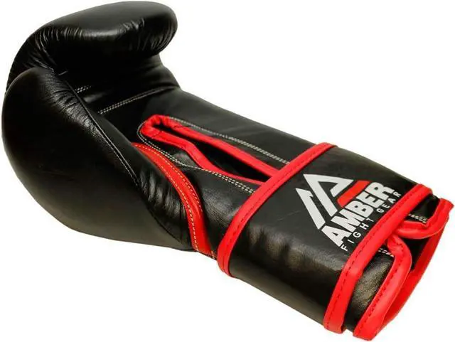 Alt view image 2 of 5 - Amber Fight Gear Professional Hook and Loop Leather Training Boxing Gloves, Durable Top-Grain Leather, Multi-Layered Foam, Pre-Curv, Muay Thai, Sparring, Sizes 8oz to 18oz 18 oz.
