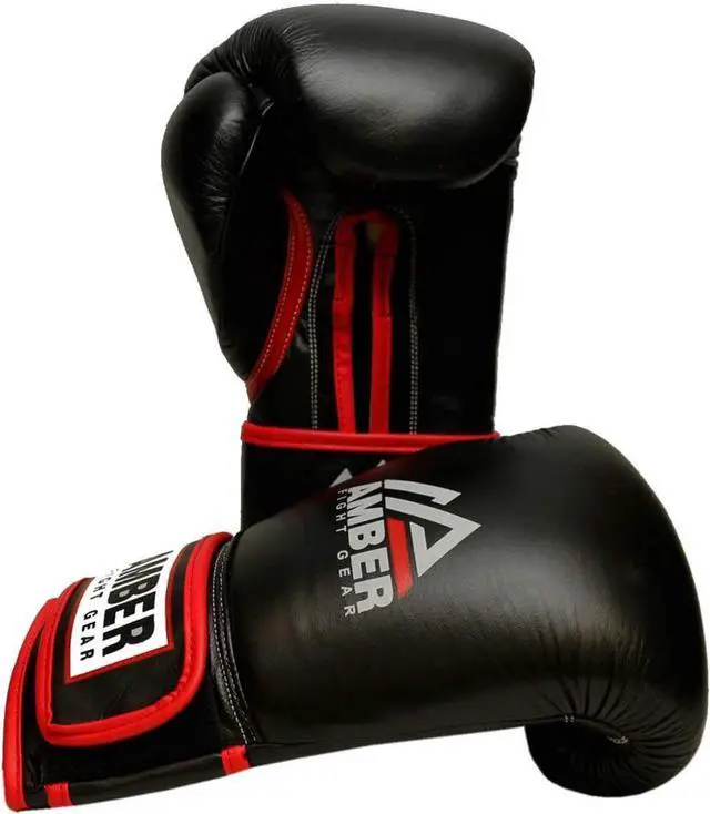 Alt view image 5 of 5 - Amber Fight Gear Professional Hook and Loop Leather Training Boxing Gloves, Durable Top-Grain Leather, Multi-Layered Foam, Pre-Curv, Muay Thai, Sparring, Sizes 8oz to 18oz 18 oz.