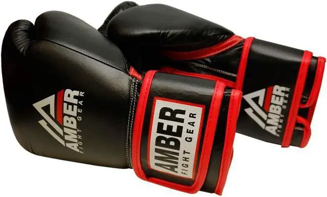 Alt view image 3 of 5 - Amber Fight Gear Professional Hook and Loop Leather Training Boxing Gloves, Durable Top-Grain Leather, Multi-Layered Foam, Pre-Curv, Muay Thai, Sparring, Sizes 8oz to 18oz 18 oz.