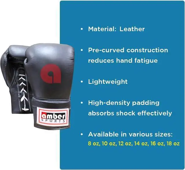 Alt view image 2 of 4 - Amber Fight Gear Professional Lace-Up All Leather Boxing Gloves - Top Grain Leather, Lightweight Padding for Speed Bags, Double-End Bags & Heavy Bags 18 oz.