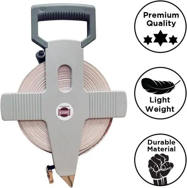 Alt view image 2 of 3 - Amber Fight Gear Open Reel Measuring Tape Vinyl Fiberglass, Double-Sided, Heavy-Duty Polyethylene Case, Hand Crank, for Fields, Landscaping, Building & Surveying  330ft