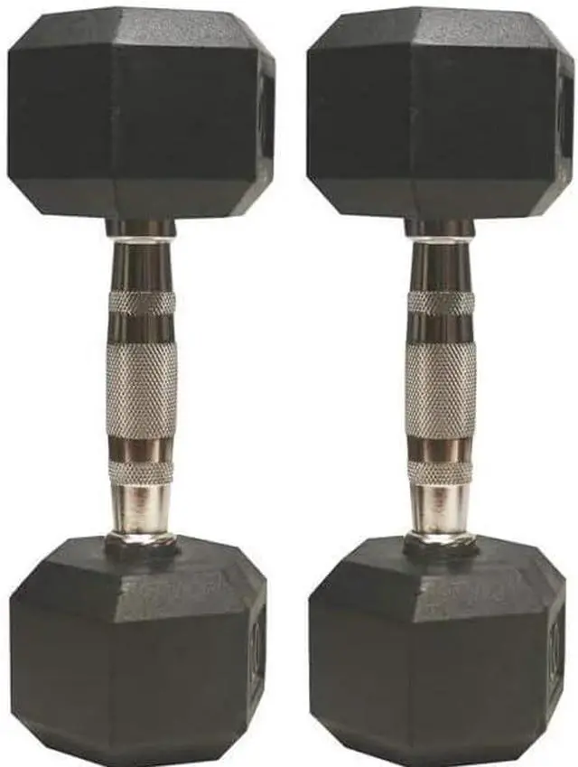 Main image of Amber Sporting Goods Barbell Rubber encased Hex Dumbbell Weights with Metal Handles for Strength Training, Full Body Workout. Sold as a Pairs 30 lbs.