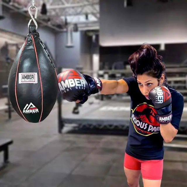 Alt view image 3 of 3 - Amber Fight Gear Maize Ball Slip Ball for Boxing Kickboxing Muay Filled with Hanging Chain 5 x 9"