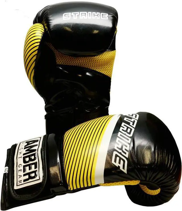 Alt view image 3 of 3 - Amber Fight Gear Strike v1.0 Training Gloves Boxing Kickboxing Muay Thai Durable PU Leather Multi Layer Foam Shock Absorption Secure Wrist Support Breathable Design