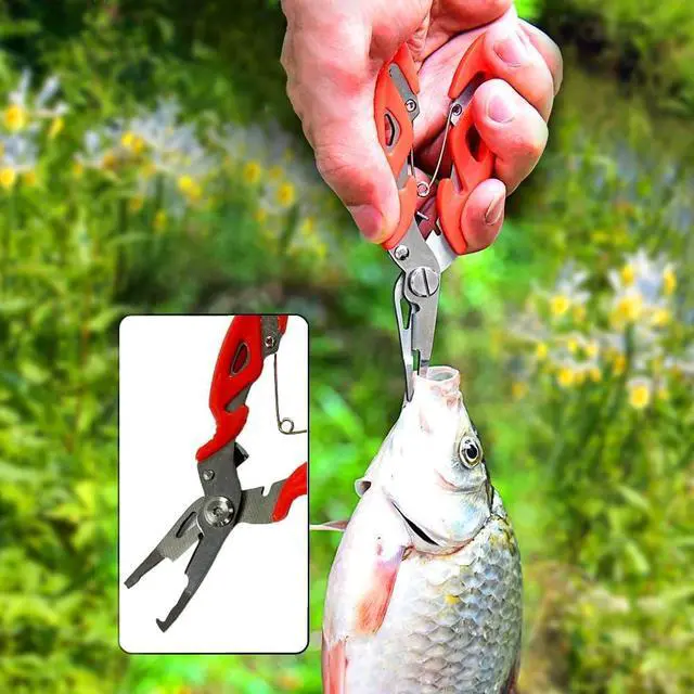 Alt view image 4 of 4 - Amber Fight Gear Stainless Steel Fishing Pliers Set with Hook Remover, Braid Cutters, and Split Ring Tip - Saltwater Resistant Tools for Anglers Red