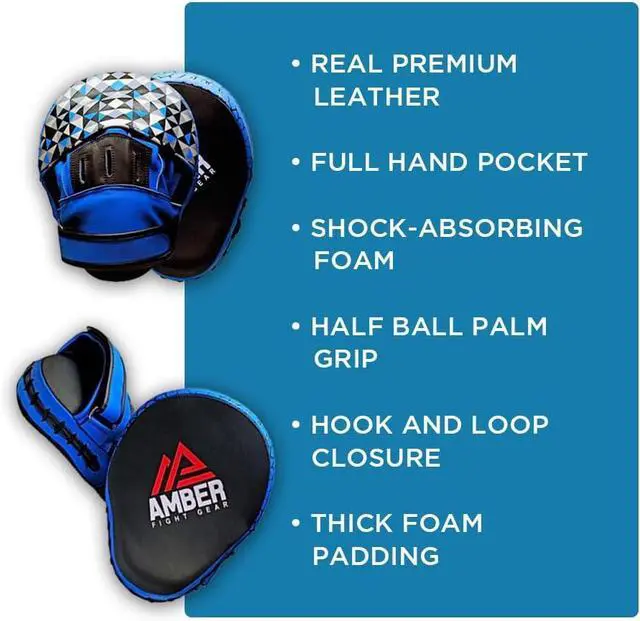 Alt view image 4 of 4 - Amber Fight Gear Premium Leather Curved Hook & Jab Pads for Boxing, MMA, Muay Thai, and Kickboxing Training - Hand Pads with Strike Target - Martial Arts Punching Shield