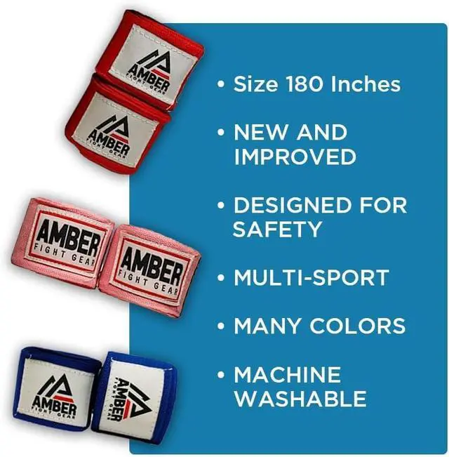 Alt view image 3 of 4 - Amber Fight Gear Semi Elastic Professional 180-Inch Hand Wraps with Hook and Loop Closure for Boxing Kickboxing Muay Thai MMA for Men and Women  Sold as a Pair Black