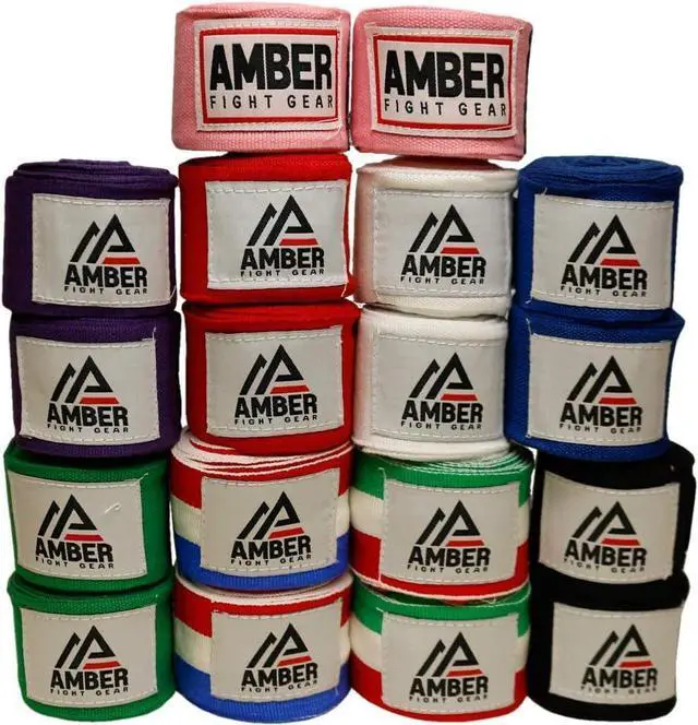 Alt view image 2 of 4 - Amber Fight Gear Semi Elastic Professional 180-Inch Hand Wraps with Hook and Loop Closure for Boxing Kickboxing Muay Thai MMA for Men and Women  Sold as a Pair Black