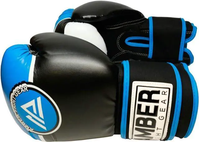 Alt view image 4 of 5 - Amber Fight Gear Force Boxing Gloves for Training, Sparring, Kickboxing, Muay Thai  Durable PU, Multi-Layer Foam, Wrist Support, Punching Bag & Mitts Gloves Blue/Black 14 oz.
