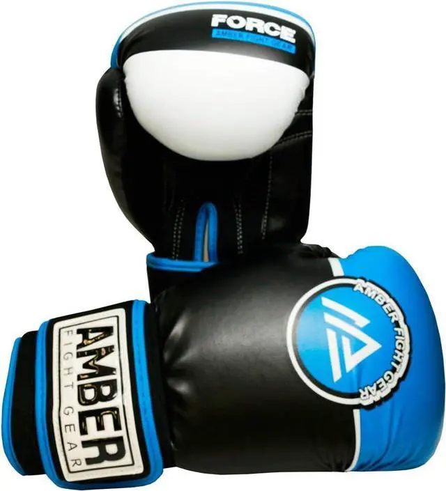 Main image of Amber Fight Gear Force Boxing Gloves for Training, Sparring, Kickboxing, Muay Thai  Durable PU, Multi-Layer Foam, Wrist Support, Punching Bag & Mitts Gloves Blue/Black 14 oz.