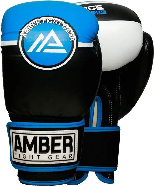 Alt view image 2 of 5 - Amber Fight Gear Force Boxing Gloves for Training, Sparring, Kickboxing, Muay Thai  Durable PU, Multi-Layer Foam, Wrist Support, Punching Bag & Mitts Gloves Blue/Black 14 oz.