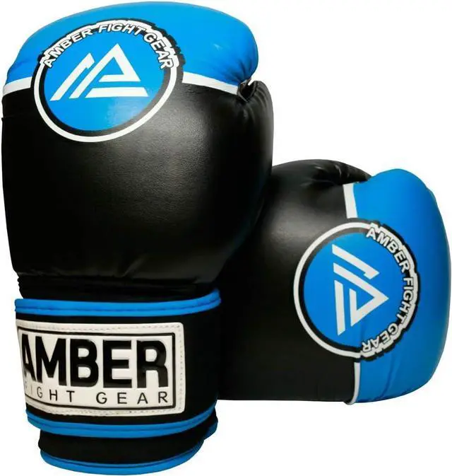 Alt view image 5 of 5 - Amber Fight Gear Force Boxing Gloves for Training, Sparring, Kickboxing, Muay Thai  Durable PU, Multi-Layer Foam, Wrist Support, Punching Bag & Mitts Gloves Blue/Black 14 oz.