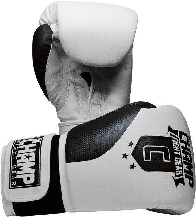 Main image of Amber Fight Gear The Champ Fight Gear Alpha Series Boxing Gloves with Wrist Support for Boxing Kickboxing Muay Thai Training or Sparring Punching Bag Mitts Black/White 8 oz.