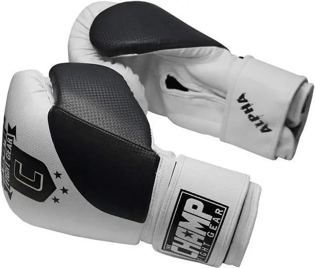 Alt view image 4 of 5 - Amber Fight Gear The Champ Fight Gear Alpha Series Boxing Gloves with Wrist Support for Boxing Kickboxing Muay Thai Training or Sparring Punching Bag Mitts Black/White 8 oz.
