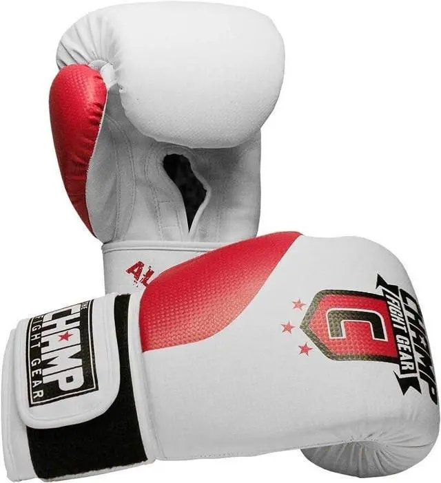 Alt view image 4 of 5 - Amber Fight Gear The Champ Fight Gear Alpha Series Boxing Gloves with Wrist Support for Boxing Kickboxing Muay Thai Training or Sparring Punching Bag Mitts Red/White 8 oz.