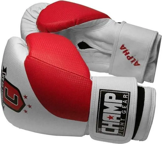 Alt view image 2 of 5 - Amber Fight Gear The Champ Fight Gear Alpha Series Boxing Gloves with Wrist Support for Boxing Kickboxing Muay Thai Training or Sparring Punching Bag Mitts Red/White 10 oz.