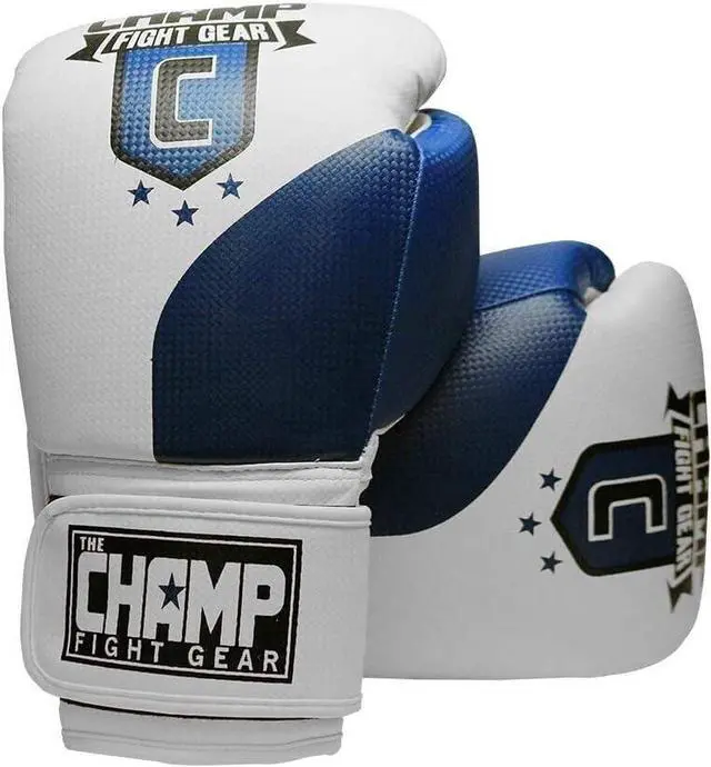 Main image of Amber Fight Gear The Champ Fight Gear Alpha Series Boxing Gloves with Wrist Support for Boxing Kickboxing Muay Thai Training or Sparring Punching Bag Mitts Blue/White 8 oz.