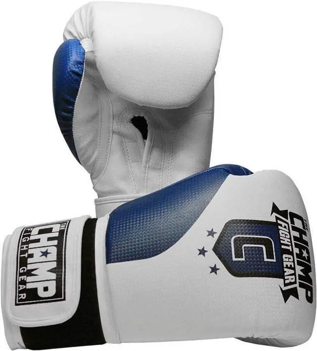 Alt view image 4 of 4 - Amber Fight Gear The Champ Fight Gear Alpha Series Boxing Gloves with Wrist Support for Boxing Kickboxing Muay Thai Training or Sparring Punching Bag Mitts Blue/White 8 oz.
