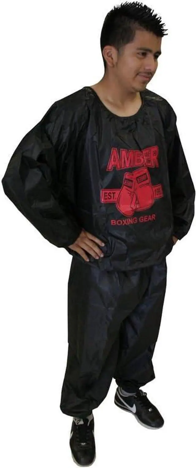 Main image of Amber Fight Gear Extreme Sauna Suit for Weight Loss, Heavy-Duty Nylon Sweat Suit for Men & Women, Black