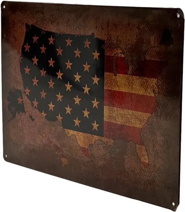 Alt view image 2 of 4 - LIVEVIE  American Flag Retro Vintage Auto License Plate Tin Sign, Embossed Metal Wall Decor for Home, Bar, Pub, Garage, Man Cave, Office, Pre-Drilled Holes, 8 x 12 Inch