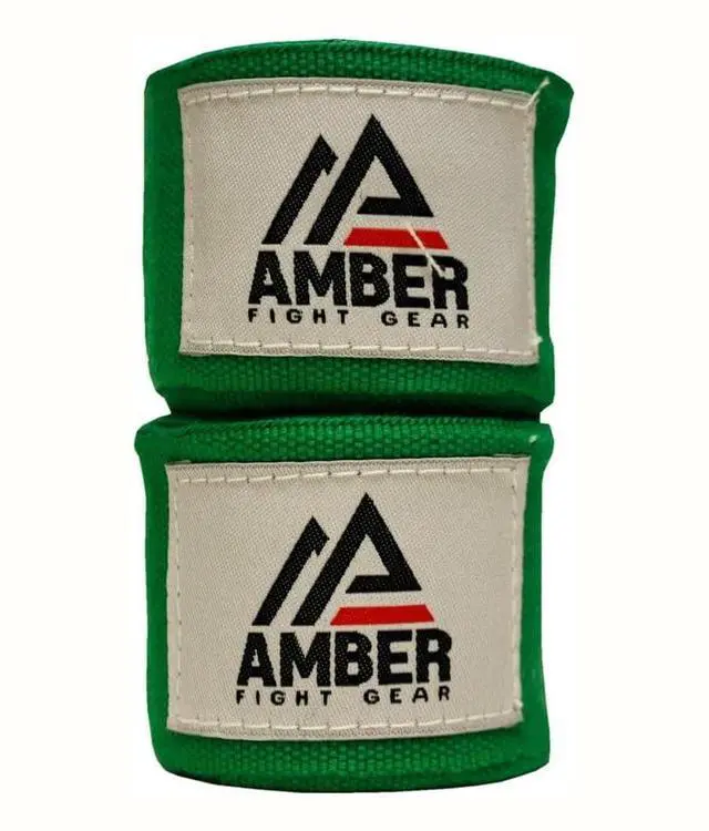 Main image of Amber Fight Gear Semi Elastic Professional 180-Inch Hand Wraps with Hook and Loop Closure for Boxing Kickboxing Muay Thai MMA for Men and Women  Sold as a Pair Black Green