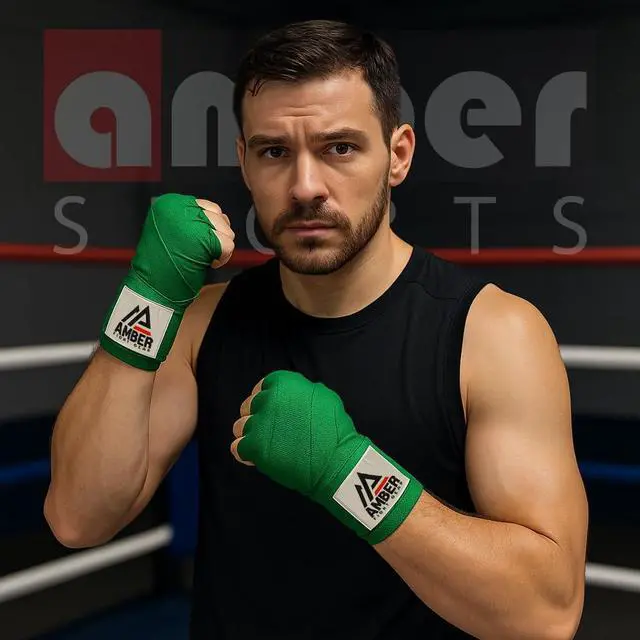Alt view image 4 of 6 - Amber Fight Gear Semi Elastic Professional 180-Inch Hand Wraps with Hook and Loop Closure for Boxing Kickboxing Muay Thai MMA for Men and Women  Sold as a Pair Black Green