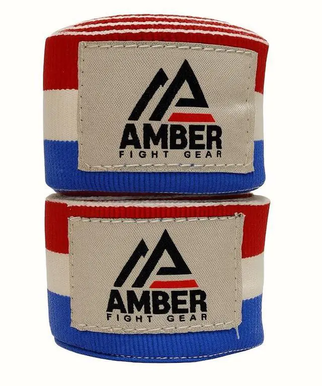 Main image of Amber Fight Gear Semi Elastic Professional 180-Inch Hand Wraps with Hook and Loop Closure for Boxing Kickboxing Muay Thai MMA for Men and Women  Sold as a Pair Black USA