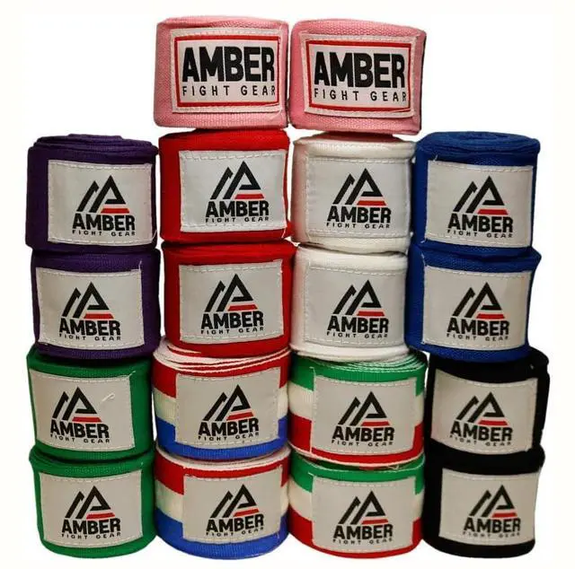 Alt view image 2 of 6 - Amber Fight Gear Semi Elastic Professional 180-Inch Hand Wraps with Hook and Loop Closure for Boxing Kickboxing Muay Thai MMA for Men and Women  Sold as a Pair
