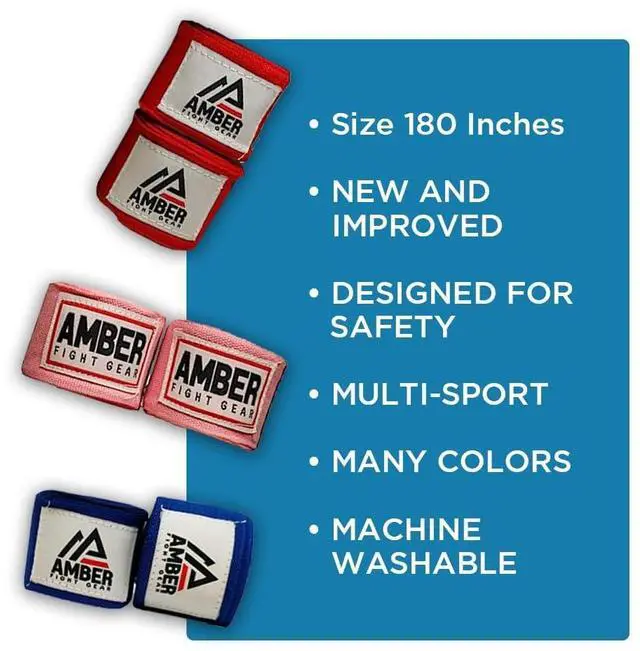 Alt view image 3 of 5 - Amber Fight Gear Semi Elastic Professional 180-Inch Hand Wraps with Hook and Loop Closure for Boxing Kickboxing Muay Thai MMA for Men and Women  Sold as a Pair USA