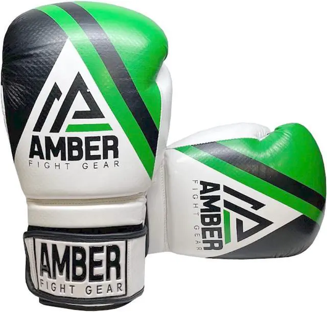 Main image of Amber Fight Gear Fury Boxing Gloves - Kickboxing, Muay Thai Training Gloves, Sparring Punching Bag Mitts, Durable PU, Non-Slip Wrist Support, Multi-Sport Glove, 12 oz, Green/Black