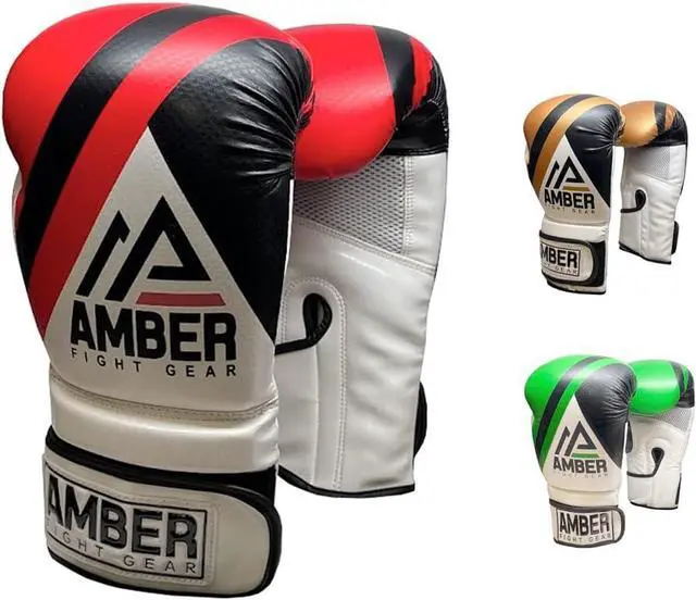 Alt view image 6 of 6 - Amber Fight Gear Fury Boxing Gloves - Kickboxing, Muay Thai Training Gloves, Sparring Punching Bag Mitts, Durable PU, Non-Slip Wrist Support, Multi-Sport Glove, 12 oz, Green/Black